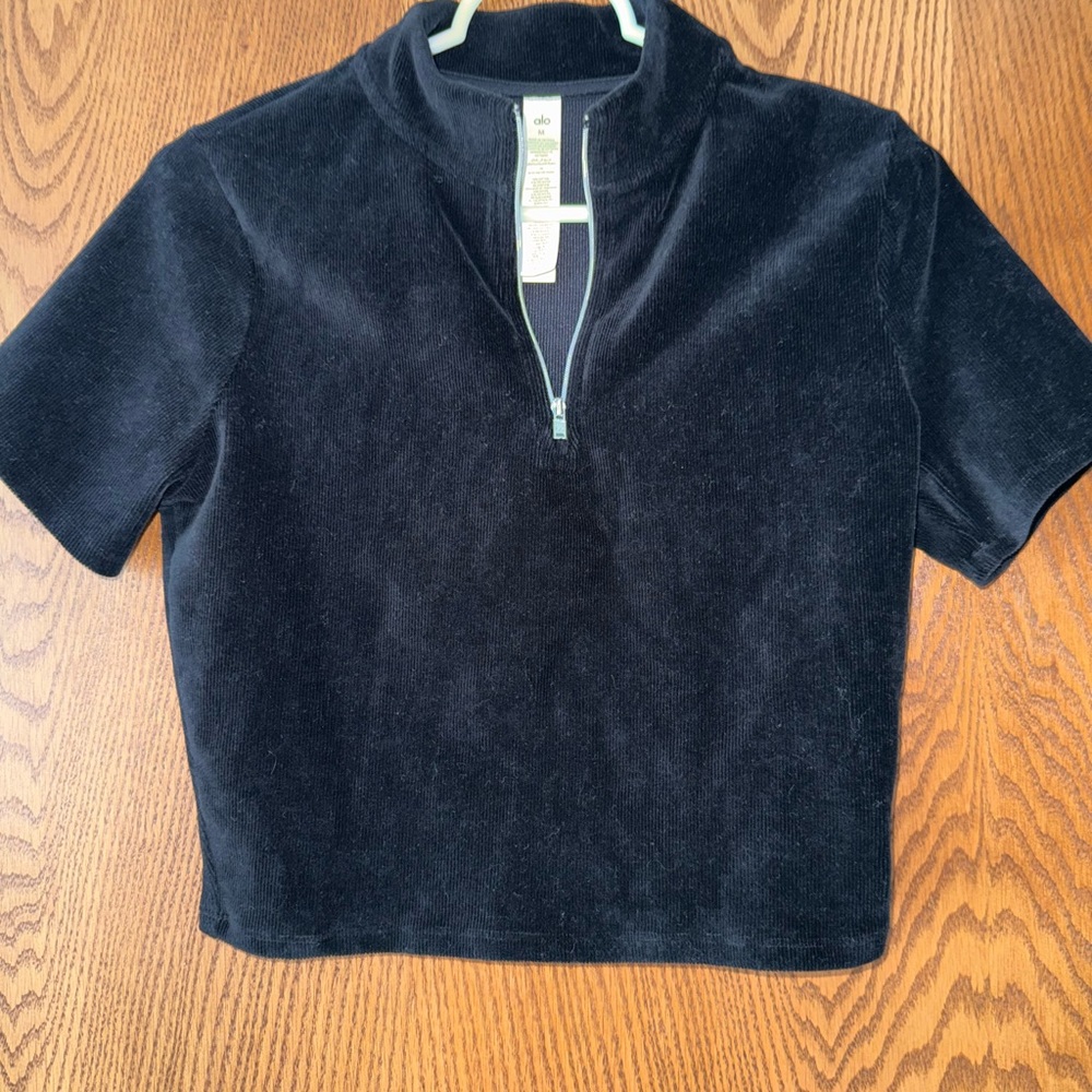 ALO Quarter Zip Mock Neck Corduroy Crop Top